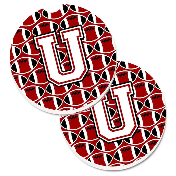 Carolines Treasures Letter U Football Cardinal and White Set of 2 Cup Holder Car Coaster CJ1082-UCARC - main